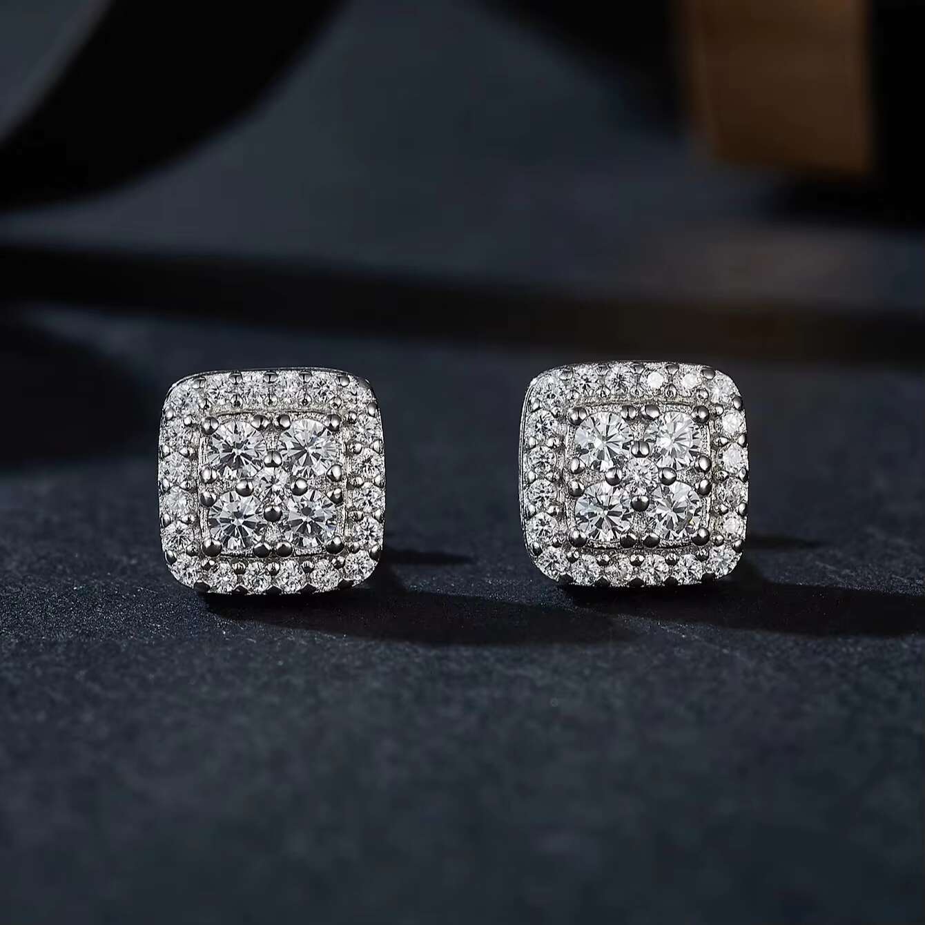 Fine Jewelry Screw Back Earring 925 Sterling Silver Full Pave Round Moissanite Stud Earrings for Women Men