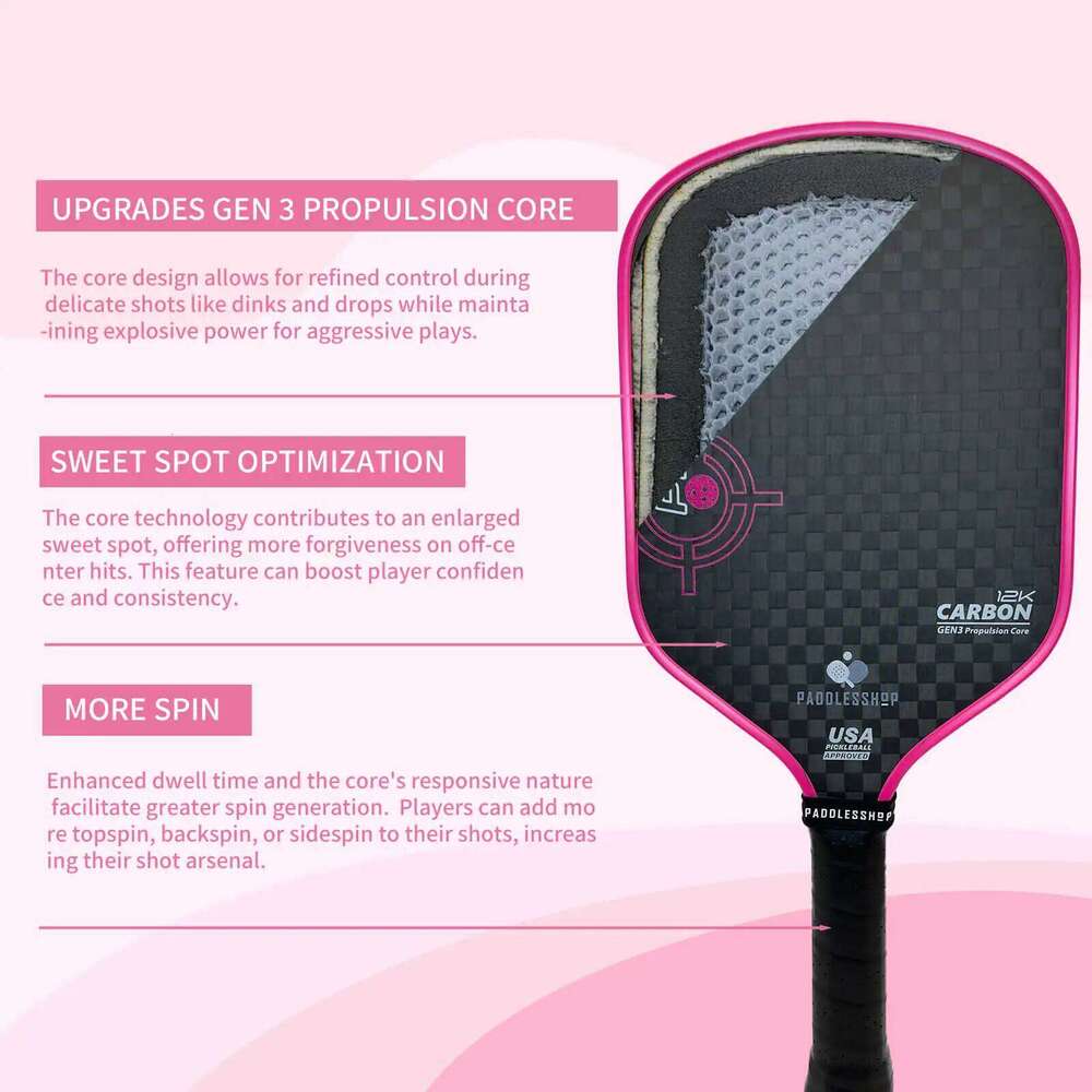 Paddlesshop Planker Pickleball Paddle 12K Raw Carbon Fiber Thermoformed Unibody 16mm Upgraded Gen3 Propulsion Core Foam Injected