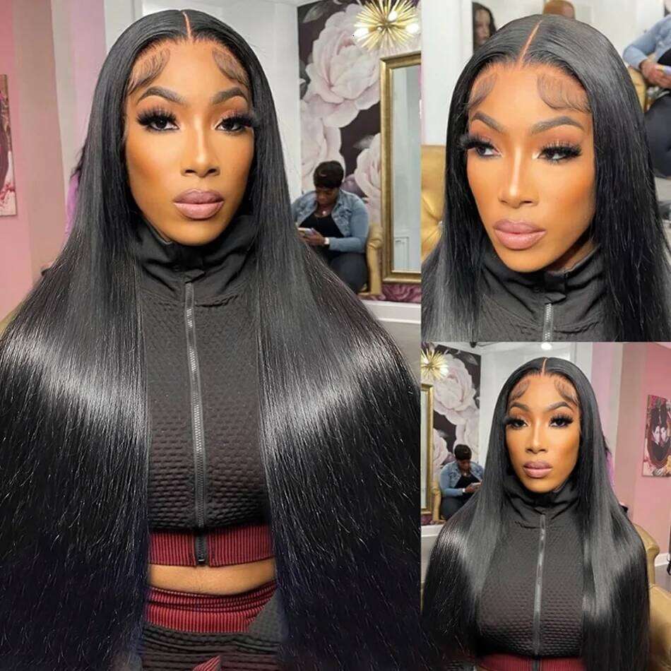 200 Density 13x4 13x6 Natural Black Bone Straight Brazilian Virgin Hair HD Transparent Lace wig Frontal Pre plucked Wigs