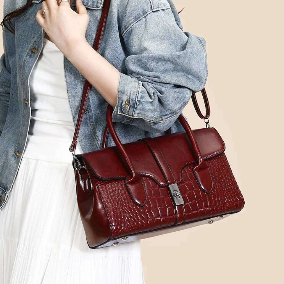 Designer Luxury Alligator Oil Leather Purses And Handbags Caual Tote Shopping Bag For Women Daily Commuting Hand Shoulder Crossbody Bags