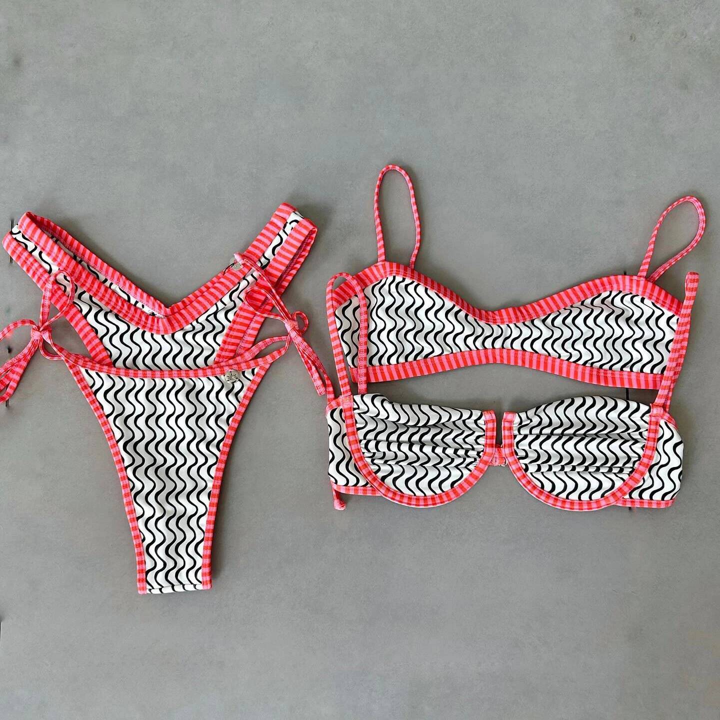 Push Up Bikini Sexy Swimsuit Women 2025 Swimwear Bandeau Biquini Female Stripe Bodysuit High Cut Bathingsuit Beachwear Monokini