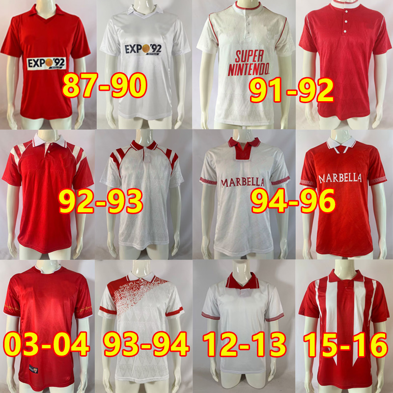 1987 1990 91 92 93 94 96 2003 04 12 13 15 16 Sevilla FC Retro Soccer Jersey Vintage Football Shirt for Men and Kids, Camiseta Futbol Sevilla Camisa
