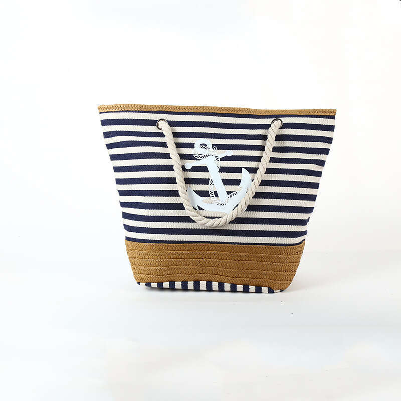 Casual Style Beach Single Canvas Classic Fashion Striped Shoulder Large Capacity Shopping Bag