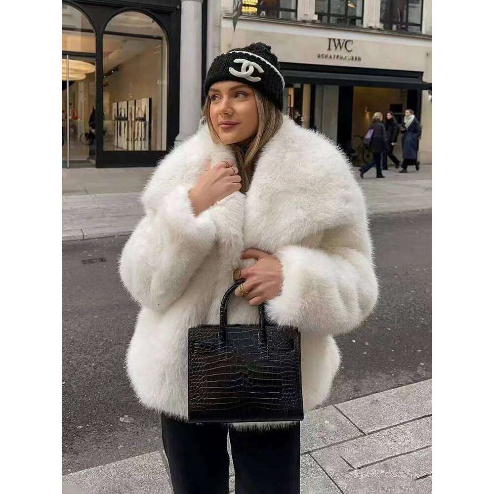 TARUXY Women's Large Lapel Streetwear Fluffy Fox High Quality Office Lady Fur Jacket Coat Thick Fashion
