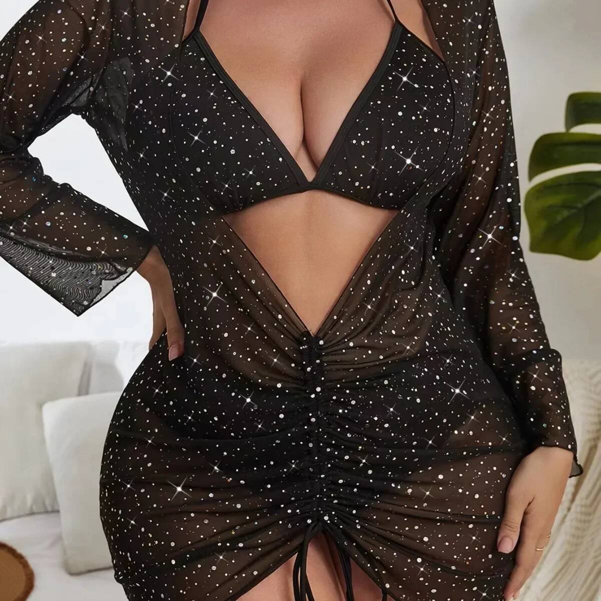 New 3PCS Big Bikini with Cover Ups Plus Size Swimwear Women Swimsuit Beachwear Bathers Bathing Suit Female Micro Biquini