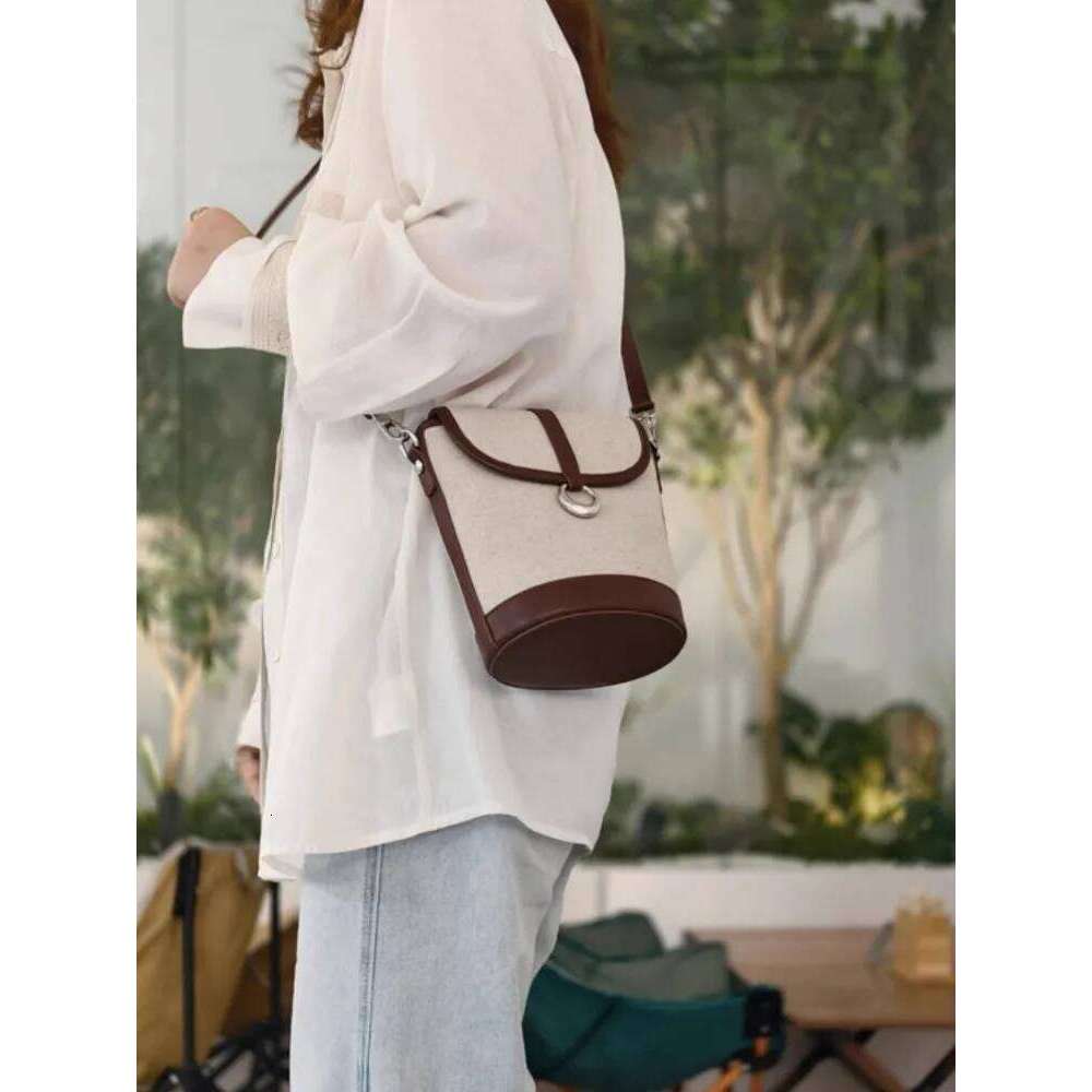 Summer Designer Cow Splicing Cotton Linen Women Canvas Bucket Casual Fashion Ladies Strap Shoulder Bag Small Flap Crossbody 2025/06/10