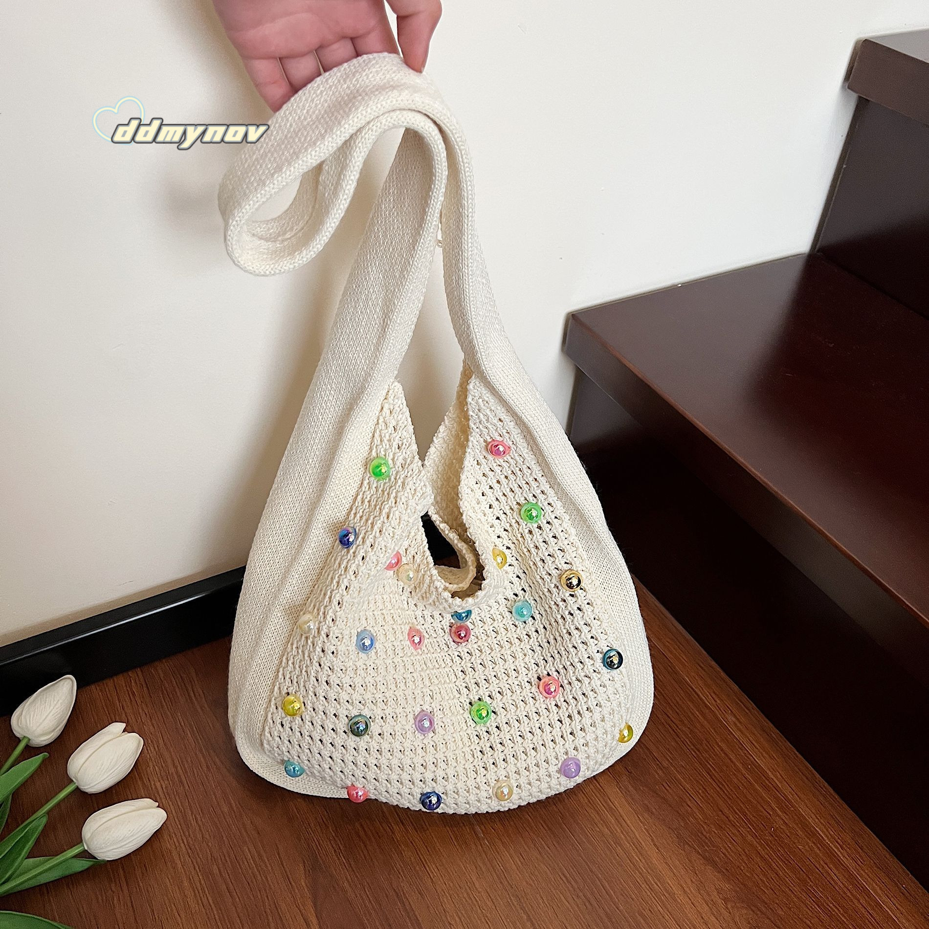 Korean Style Lazy Woven Underarm Pearl Large Capacity HOBO Women's Fashion Fresh Versatile Casual Shoulder Bag ddmynov