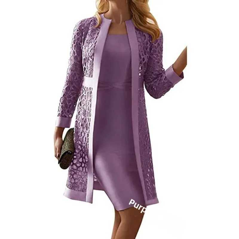 2025 Womens Lace Open Cardigan Dress Two-Piece Outfit Popular Elegant Style Chinese Origin Fashionable Female Clothing XJ250610
