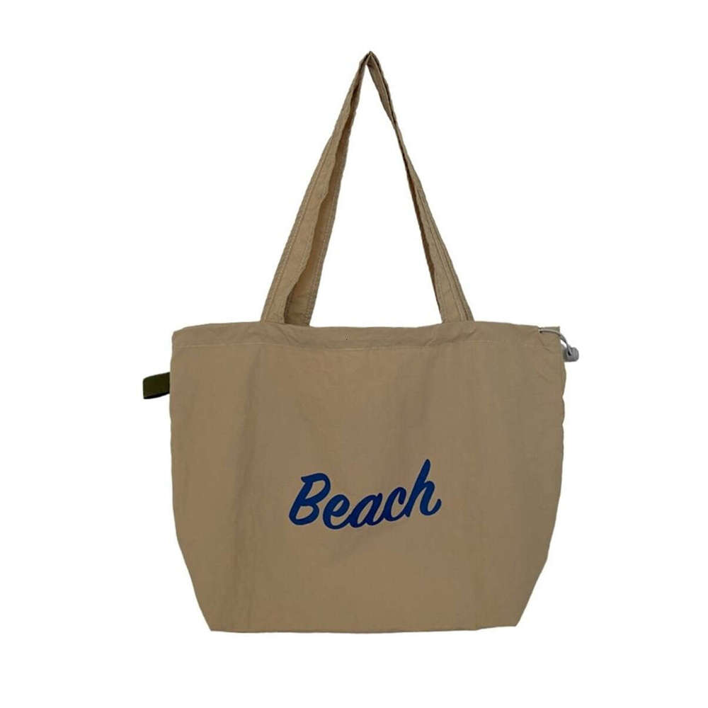 Women's Korean Style New Letter Print Nylon Shoulder Casual Versatile Lightweight Drawstring Large Capacity Tote Bag