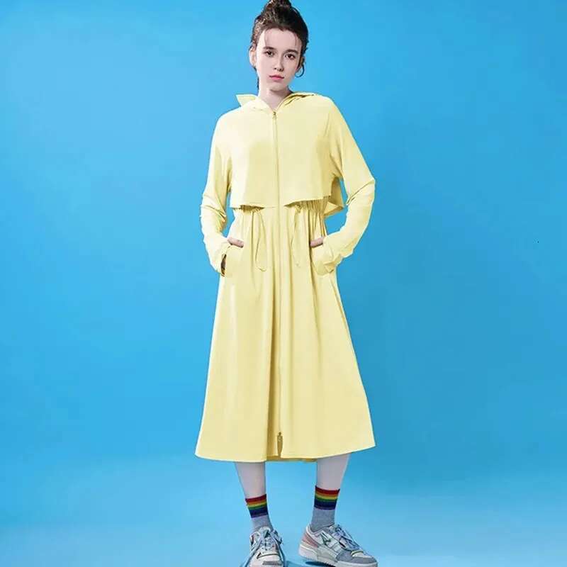 Korean Women Over The Knee Sunscreen Clothing Summer Lady Ice Silk Sun Protection Shirt Female Fashion Hooded Ultraviolet Proof