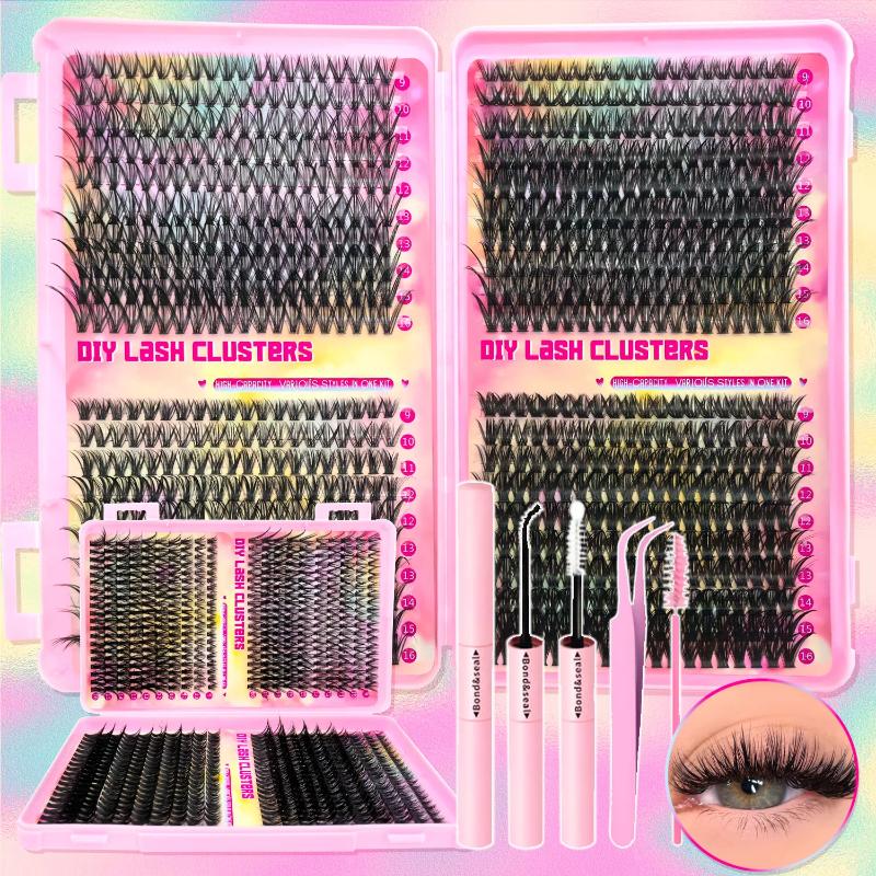 False Eyelashes Clusters Natural Thick Volume Extension Kit - High-Capacity Individual Lashes With Applicators