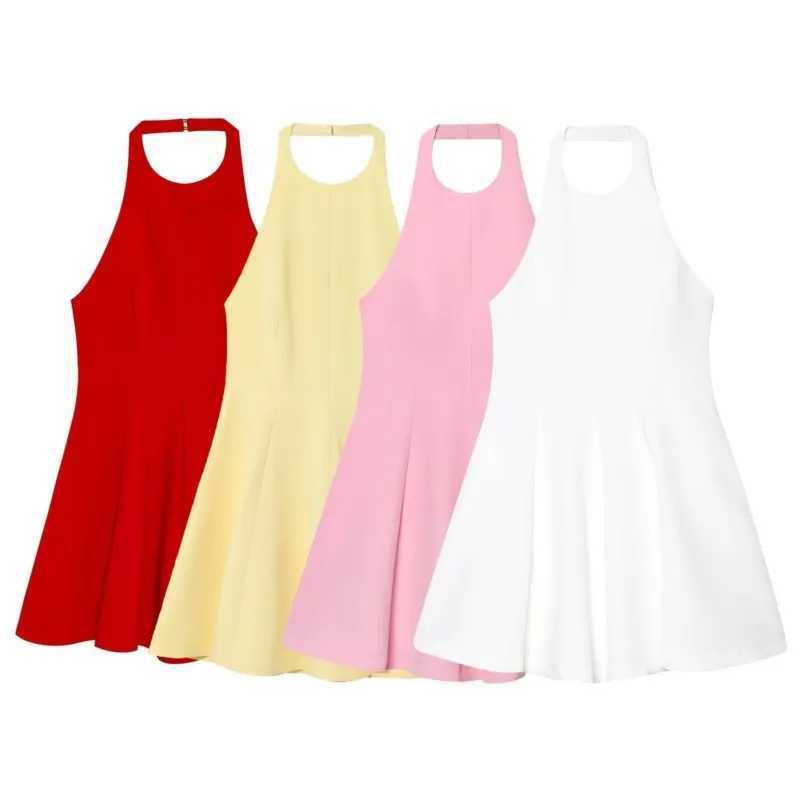 HipSeam Pleated Dress Women Spring Backless Short Halter Godet Womens Dress Female Party Dress Sexy Sleeveless Female Dresses XJ250610