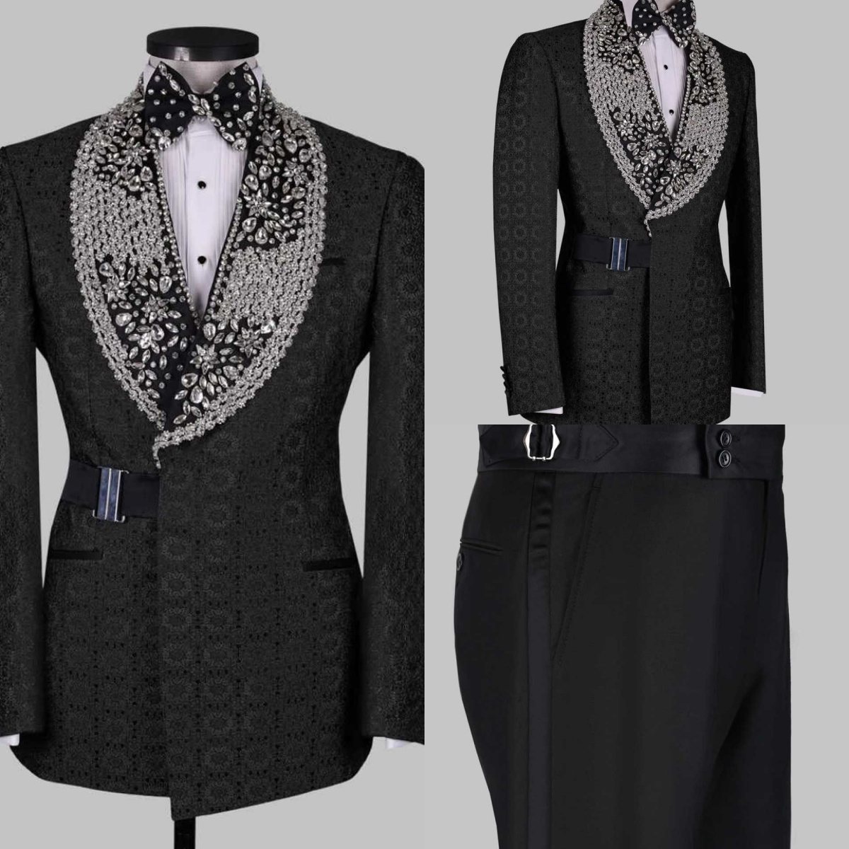 Exquisite Crystal Wedding Tuxedos 2 Piece Set Jacket Pants Jacqusrd Men Suit Shawl Lapel Customized Groom Wear Party Suits