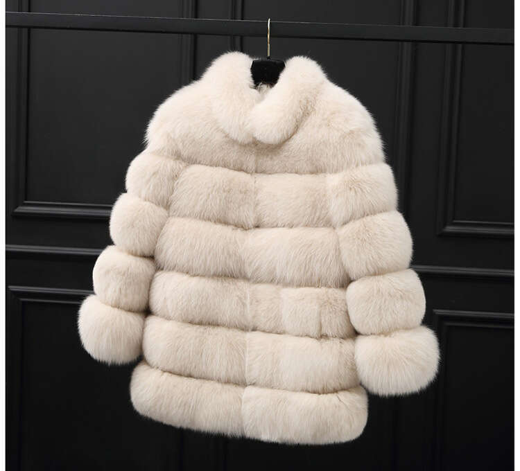 Mid-Length Stand Collar Faux Coat Fox Fur Women's Jacket