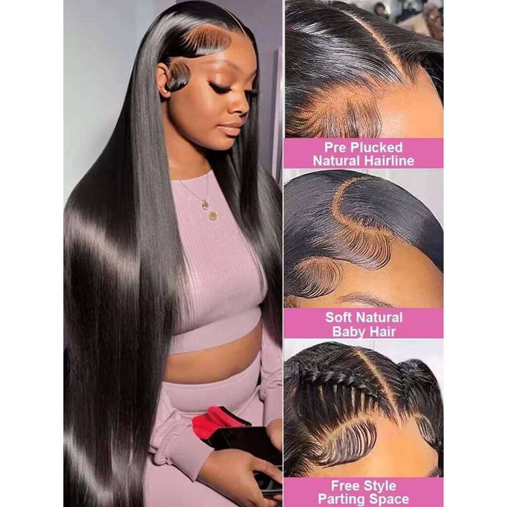 13x4 13x6 HD Transparent Bone Straight Lace Front 40 42 Inch 250 Density Brazilian Human Hair Wigs For Women