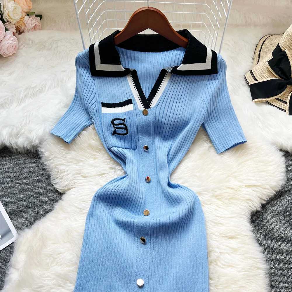 YuooMuoo 2025 New Summer Women Knitted Long Dress Elegant Embroidery Slim Elastic Bodycon Sweater Dress Office Lady Vestidos XJ250610