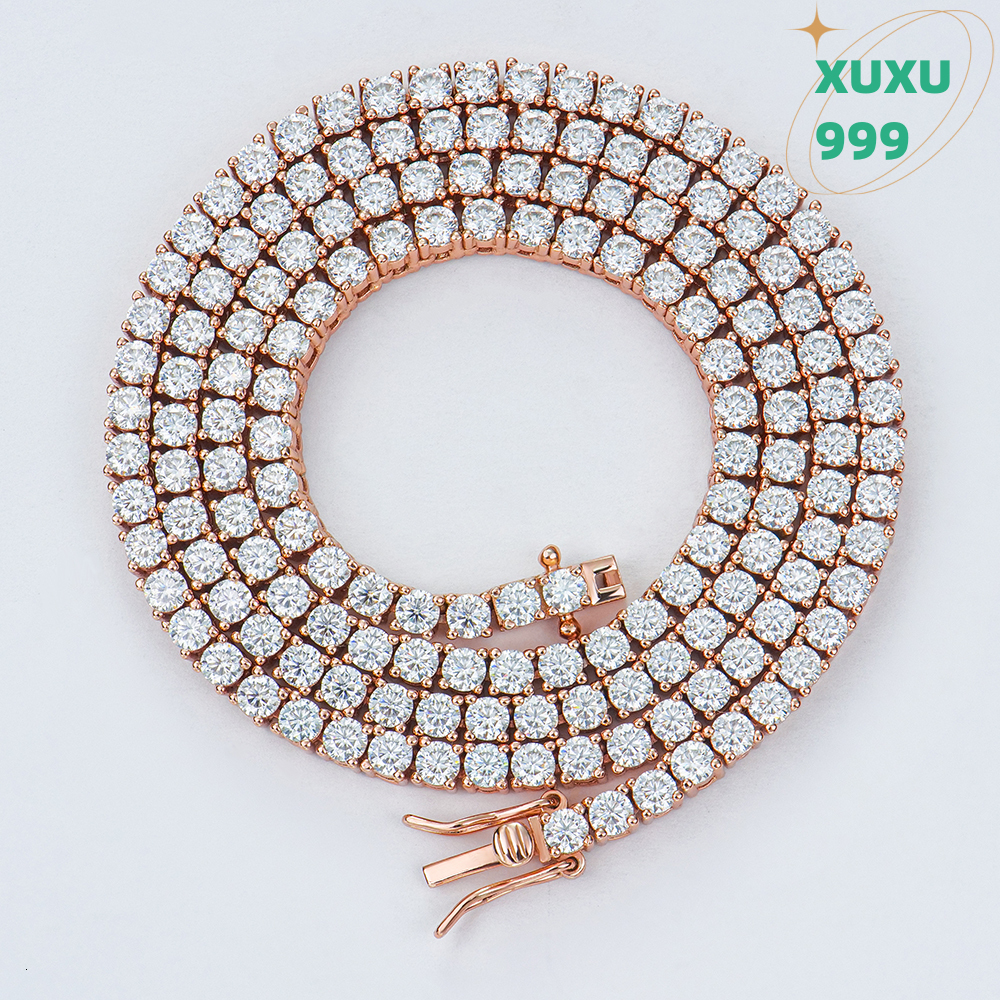 Customized 3mm 16in 18in Mossanite Moissanite 925 Sterling Silver Fashion Jewelry Rose Gold Plated Tennis Necklaces for Women OACOCA