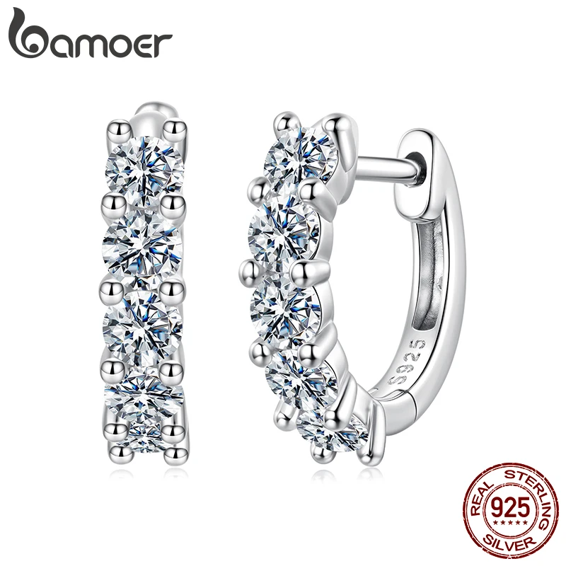 BAMOER 1cttw Classic Moissanite Hoop Earrings For Women, 925 Sterling Silver Sparkling Huggie Earrings Engagement Jewelry Gifts MSE005