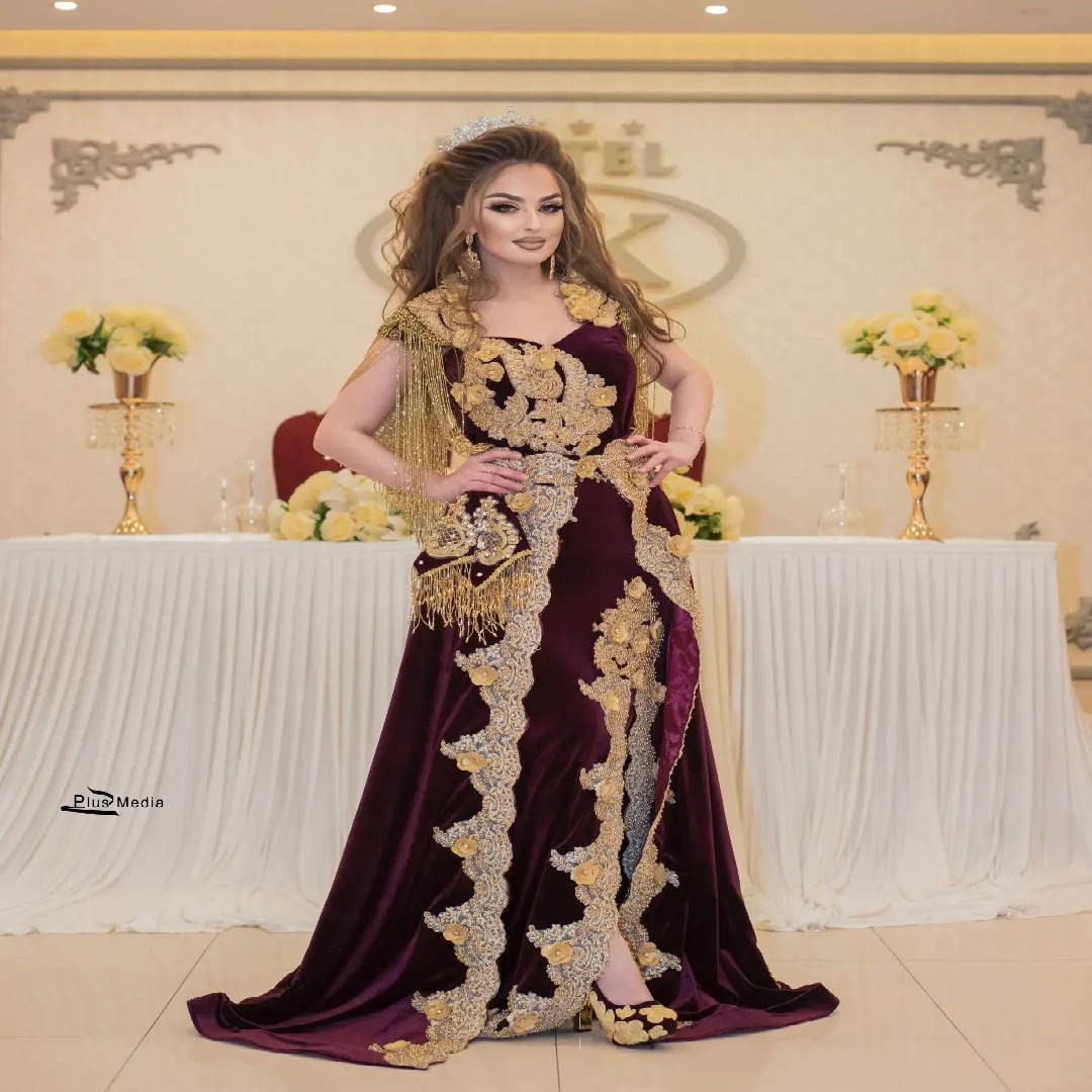 Traditional Albanian Wine Folk Prom Dress With Tassel Luxury Lace Beaded Overskirt Turkish Moroccan Takchita Evening Robes De Bal Plus Size Vestio De 