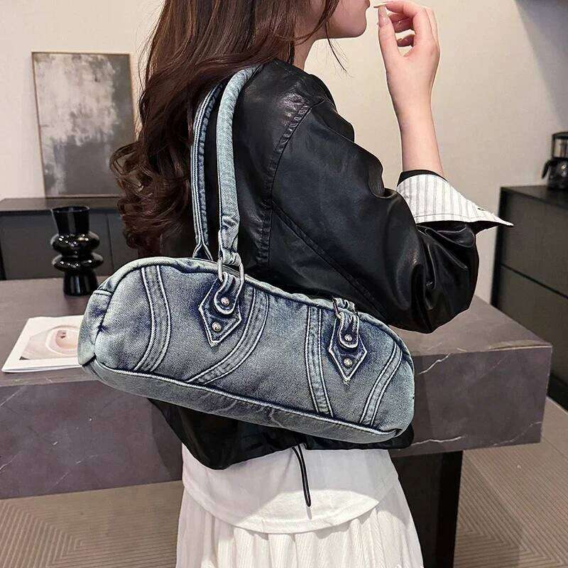 Casual Travel For Women Designer Business Boston Large Capacity Denim Shoulder Bag Leisure Pillow Handbag Lady