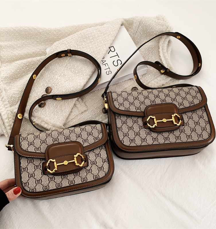 Free shipping 2025 new designer high-end women's bag fashion temperament printed small square bag saddle bag versatile shoulder crossbody bag bla