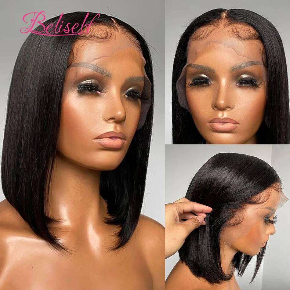 Short Human Hair 13x4 Frontal Brazilian Straight Bob 5x5 HD Lace Closure Wig 250 Density Beliself