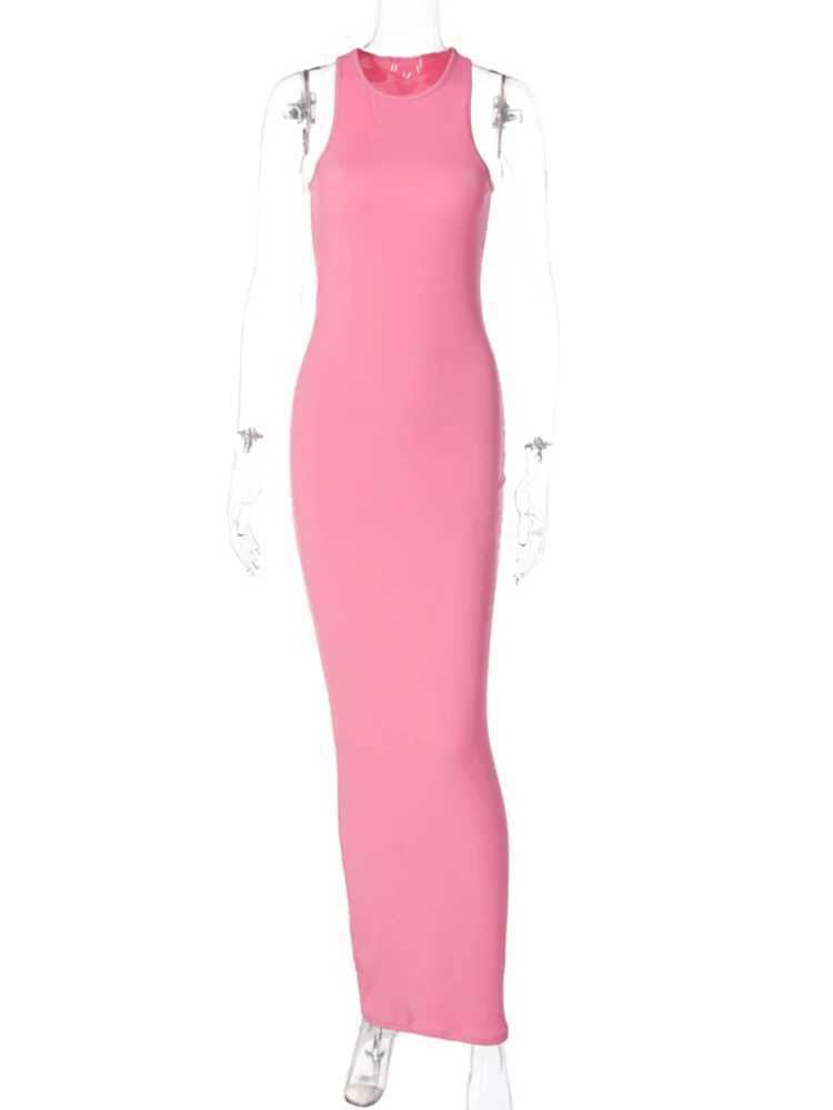 Hugcitar Ribbed Sexy Y2K Clothes Sleeveless Bodycon Maxi Dresses For Women Club Birthday Party Streetwear Elegant Outfits XJ250610