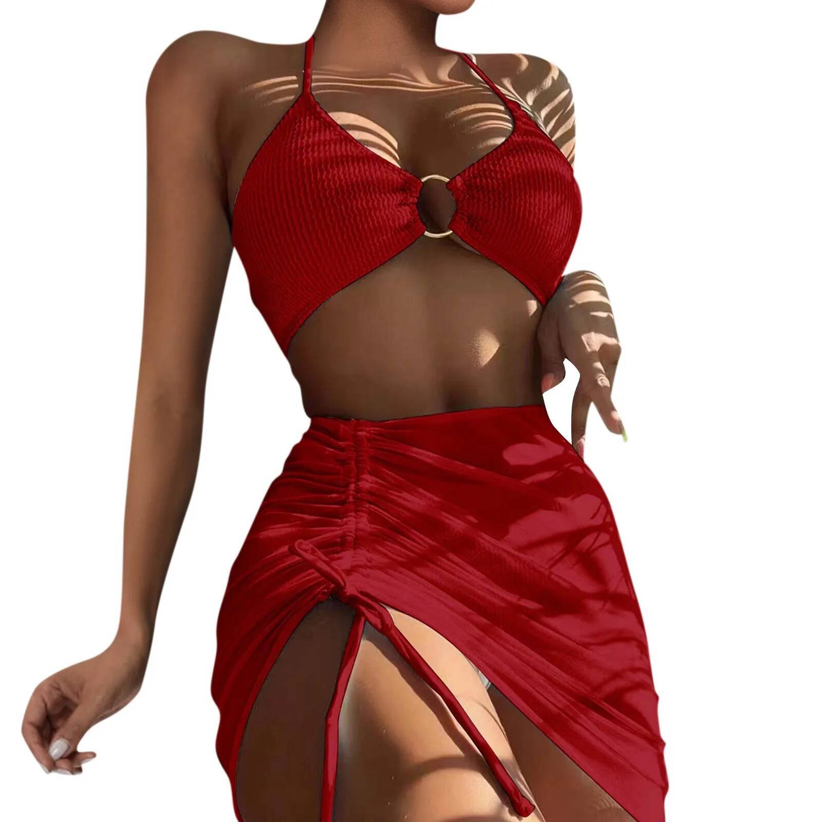 Women'S Summer Beach Swimwear Four Piece Sexy Mesh Cover Up Three Pointed Bikini Swimsuit Fashion Beachwear