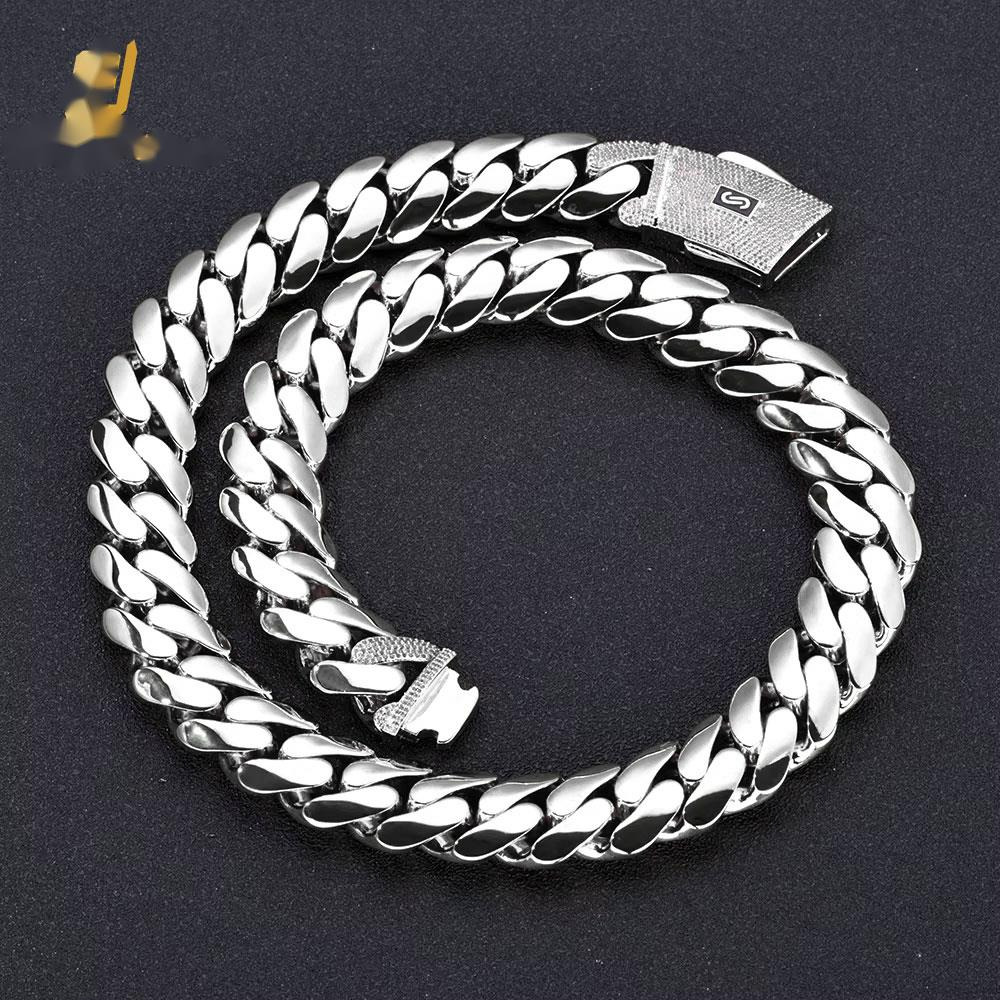 OACOCA High Quality 14K Monaco Chain 925 Silver Cuban Link Necklace Iced Out VVS Moissanite Clasp Smooth Cuban Chain Jewelry