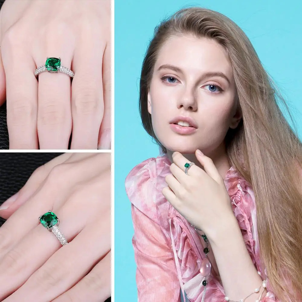 Jewelry Green Simulated Nano Emerald Created Ruby Ring 925 Sterling Silver Gemstone Solitaire Engagement Rings for Women 250610