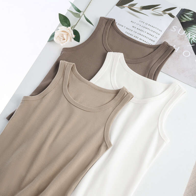 2025 American Tank Top for Women Sleeveless Inner Wear Sexy Round Neck Korean Style Small Camisole Summer-grey