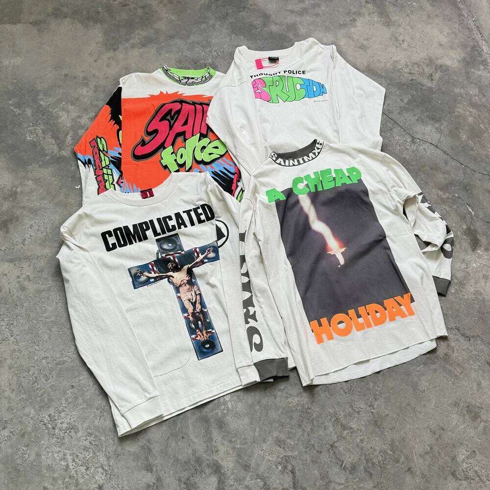 Yao Fashion Saint Of Michael 24Ss Casual Men Clothing Long Sleeve Tee Vintage Retro Oversize Streetwear Hiphop T Shirt