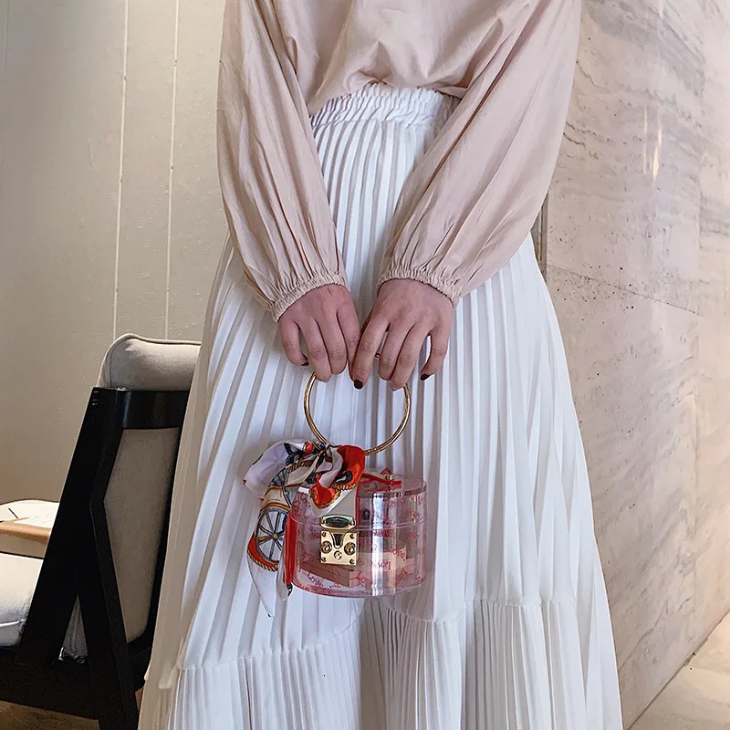 Women Fashion Mini Handbag Metal Handle Case Shape Acrylic Clutch Bag With Scraf Ladies Party Bag Female Chain Crossbody Bag 250606