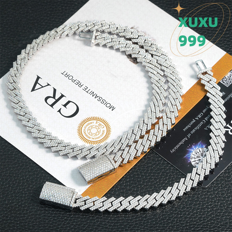 OACOCA Luxury Men Hip Hop Iced Out Fine Jewelry S925 Silver VVS 10MM Moissanite Cuban Link Chain Necklace