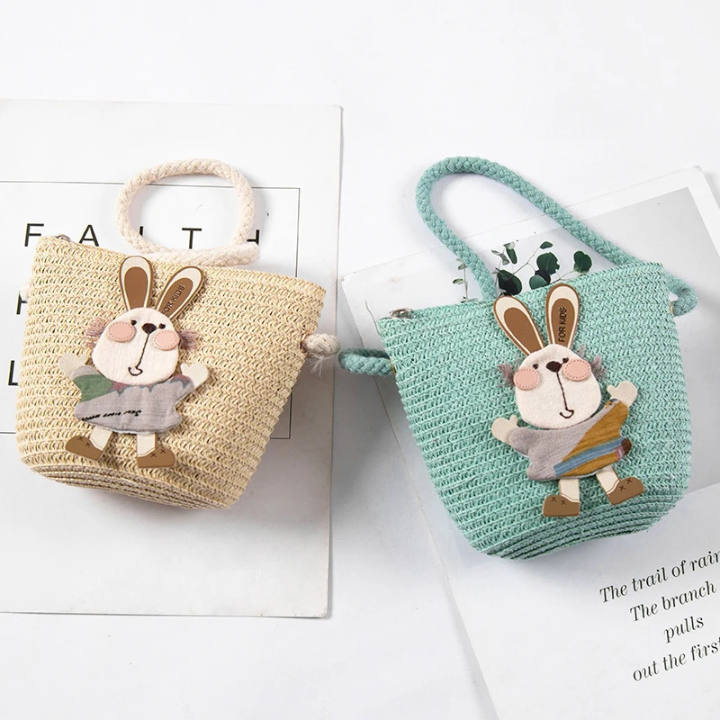 Summer Hand Made Straw Bags Children Single Inclined Shoulder Exquisiteness Kids Cartoon Coin Purses Cute Princess Handbags 250605