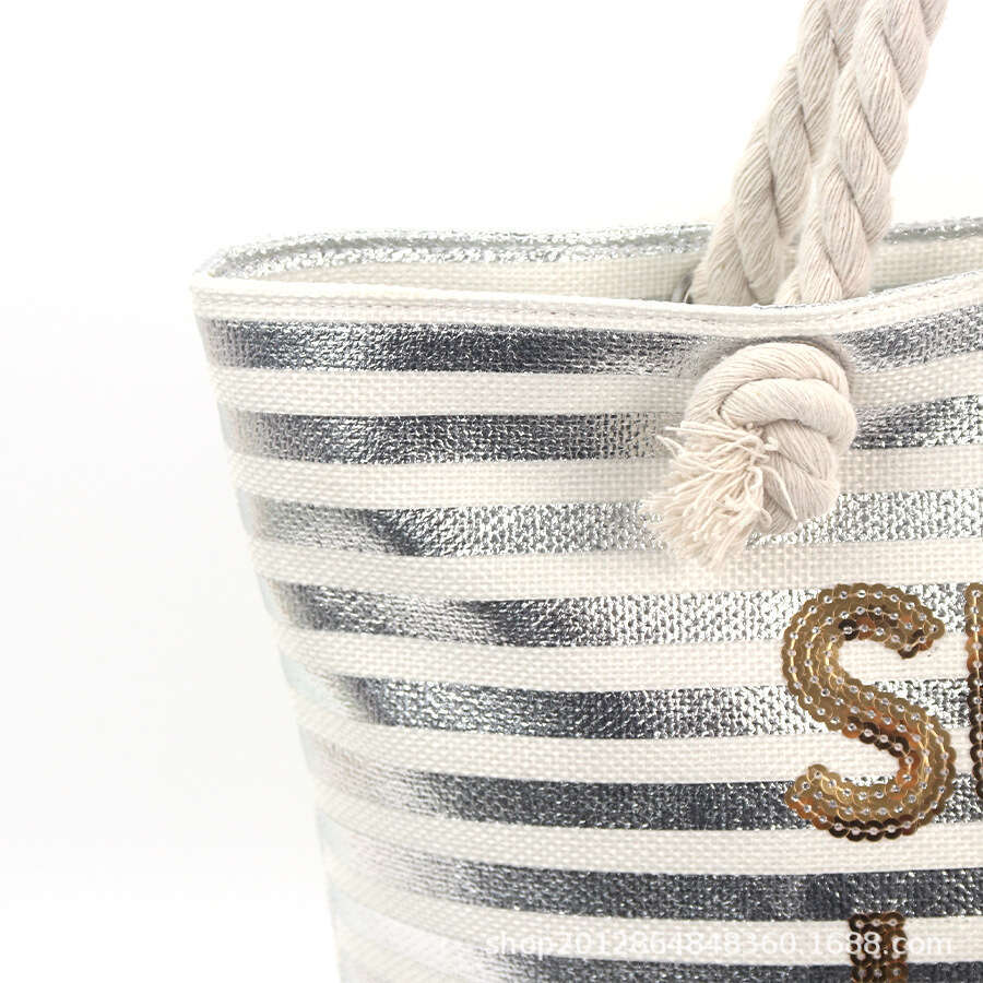 Women's Fashion Canvas Embroidered Letter Storage With Personalization Beach Bag Multiple Designs