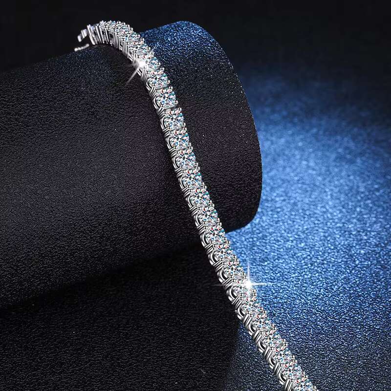Luxury 3mm 4mm Moissanite Jewelry Rhodium Plated 925 Silver VVS Moissanite Tennis Bracelet Hip Hop Jewelry Mens Bracelet