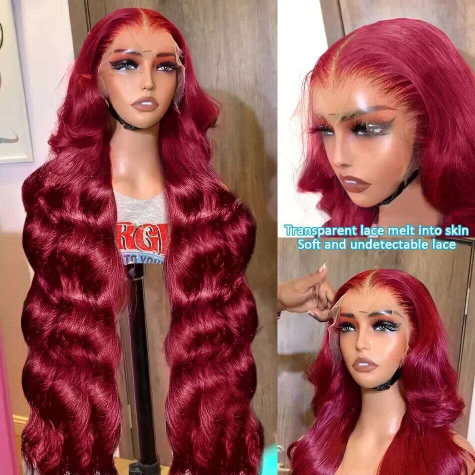 200 Density 99J Bury13x4 13x6 HD Body Wave Lace Front Human Hair Wigs 30 36 Inch Red Colored Frontal Wig for Women