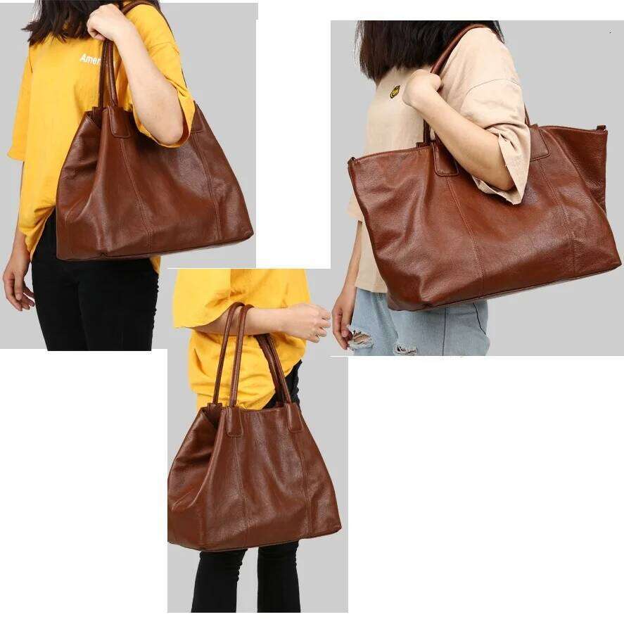 Fashion Large Handbag Women Soft Genuine Leather Shoulder Bags Simple Design Composite Bag Female Casual Shopping Tote