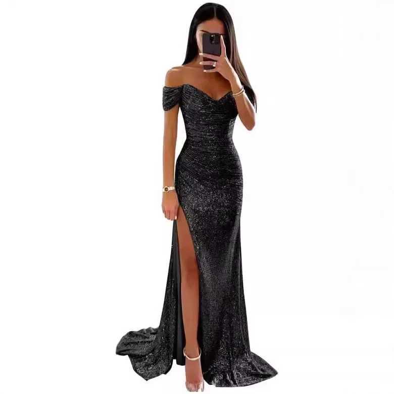 Sexy Side Slit Ballgown Shiny Sequins Womens Dress Independent Station Polyester Borderless Flashing Lightweight Fashion XJ250610