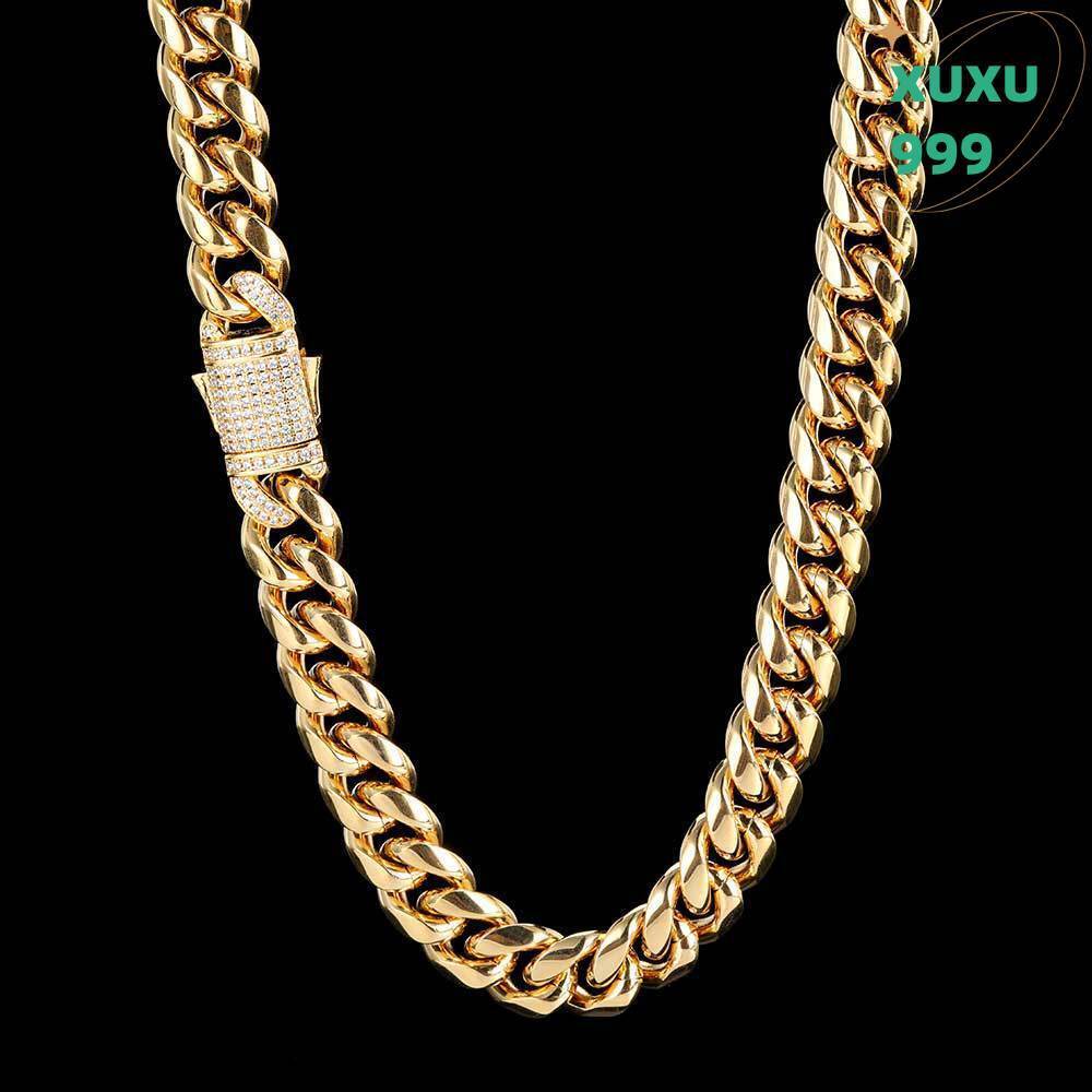OACOCA Hip Hop Zircon Cuban Chain Men Necklace Long Charm Jewelry 18k Gold Plated Stainless Steel Necklace Chunky Necklace