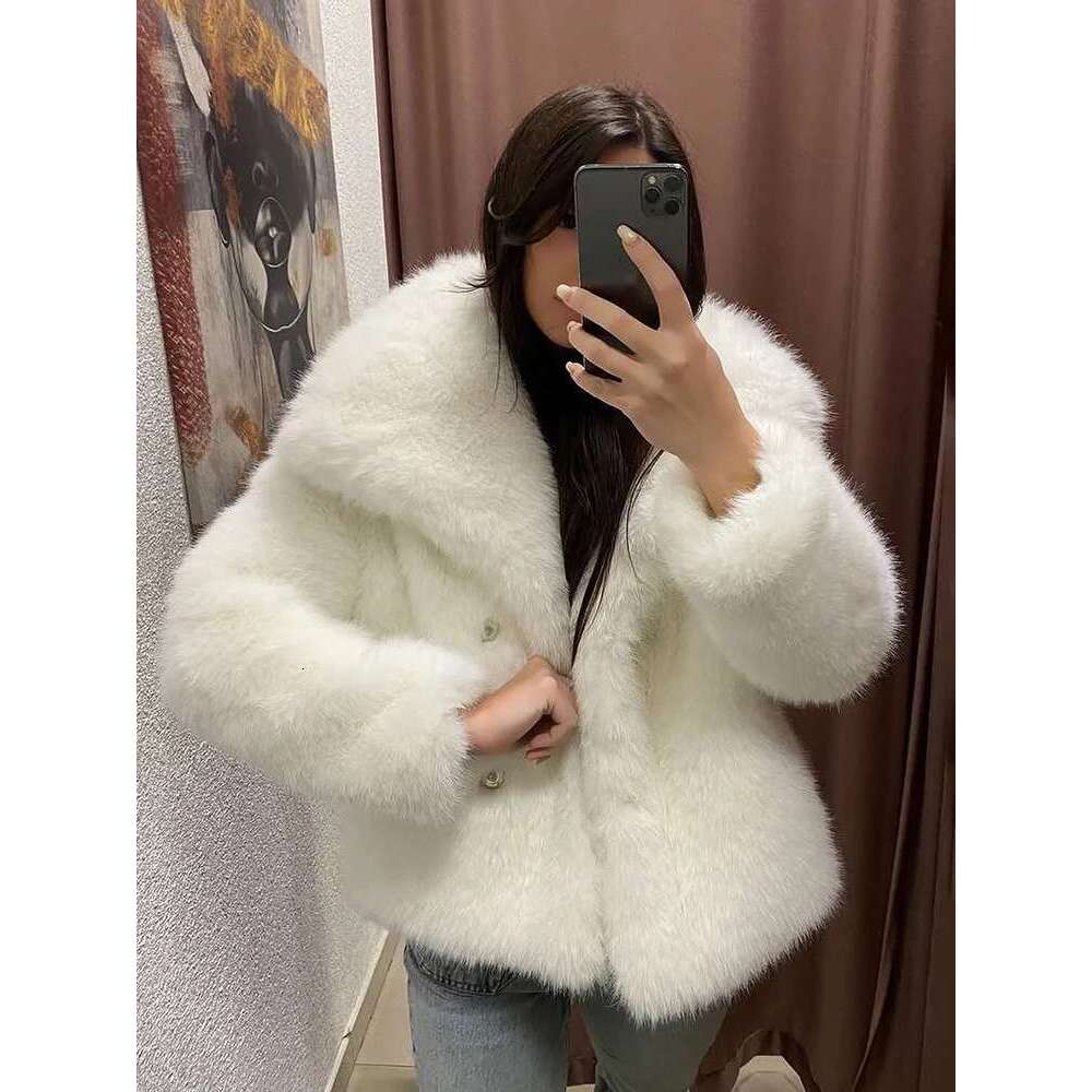 TARUXY Women's Large Lapel Streetwear Fluffy Fox High Quality Office Lady Fur Jacket Coat Thick Fashion