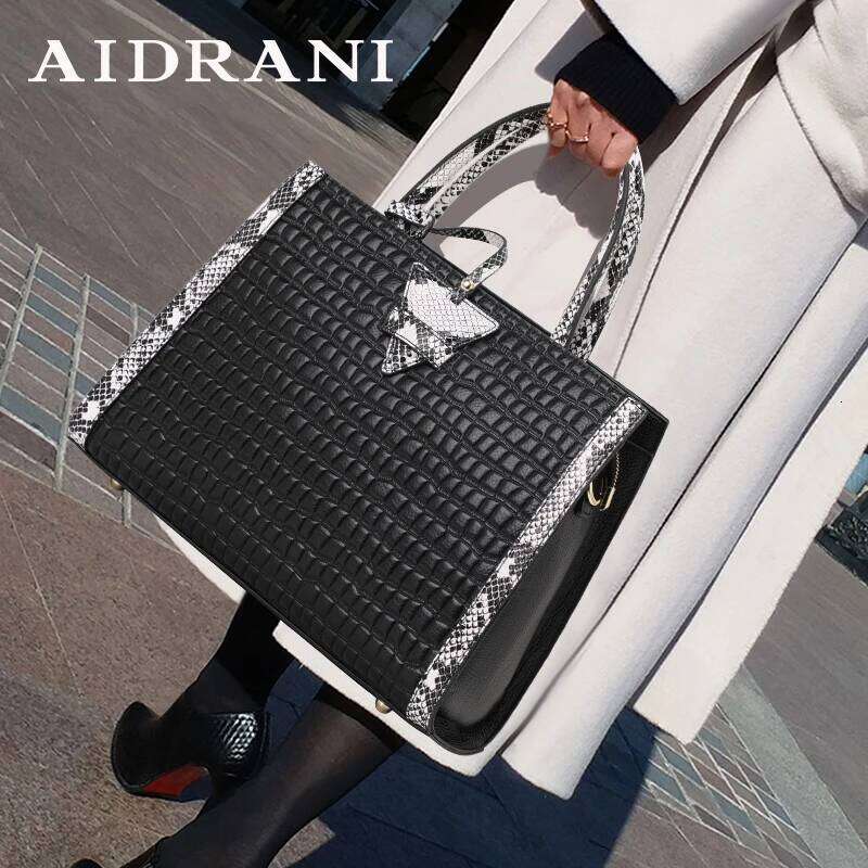 Aidrani Women's Genuine Leather Handbag, Large Capacity Fashionable Shoulder Bag, Stone Patterned Cowhide Bag