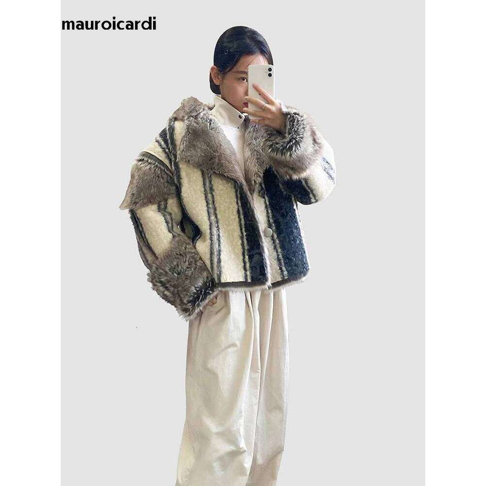 Mauroicardi Winter Short Oversized Thickened Warm Colorful Fluffy Faux Sheepskin Fur Jacket Women Designer Unisex Clothes