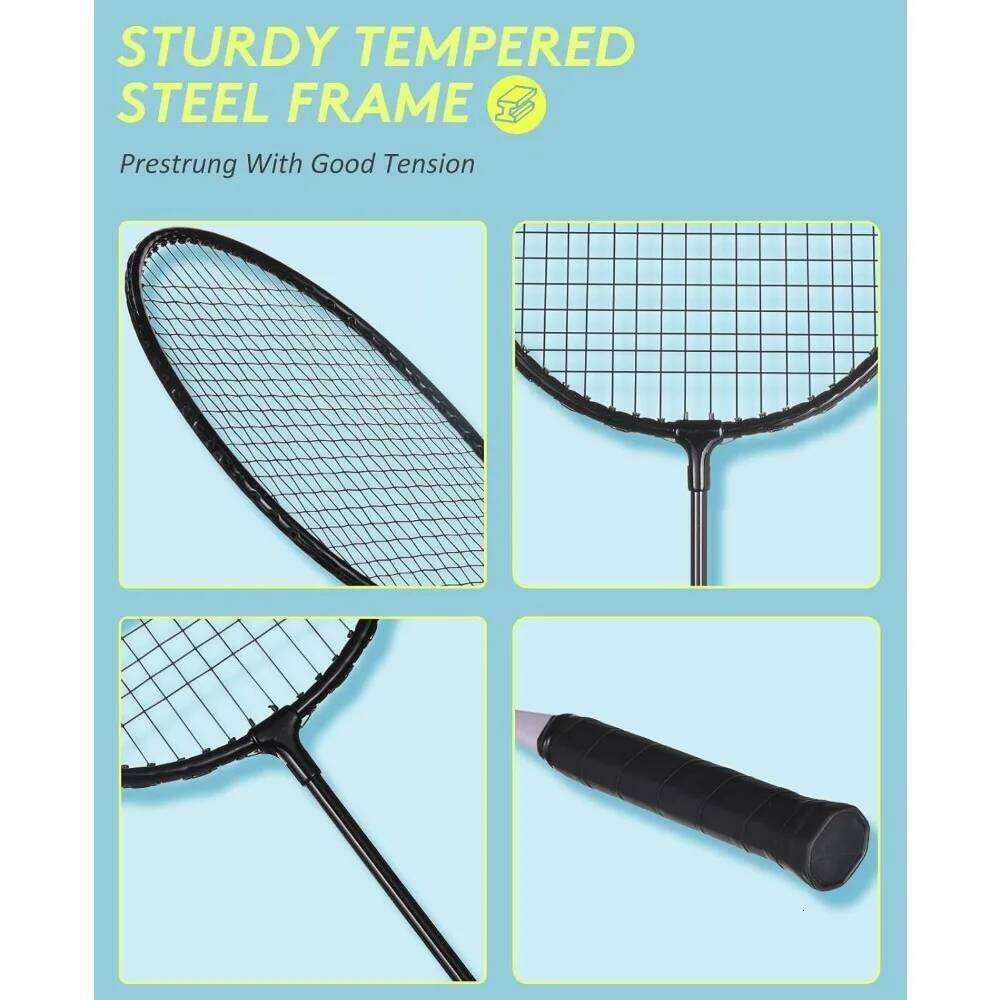 Rackets Shuttles, Lightweight Badminton Set of 6 for Outdoor Backyard Games, Racquets with Durability