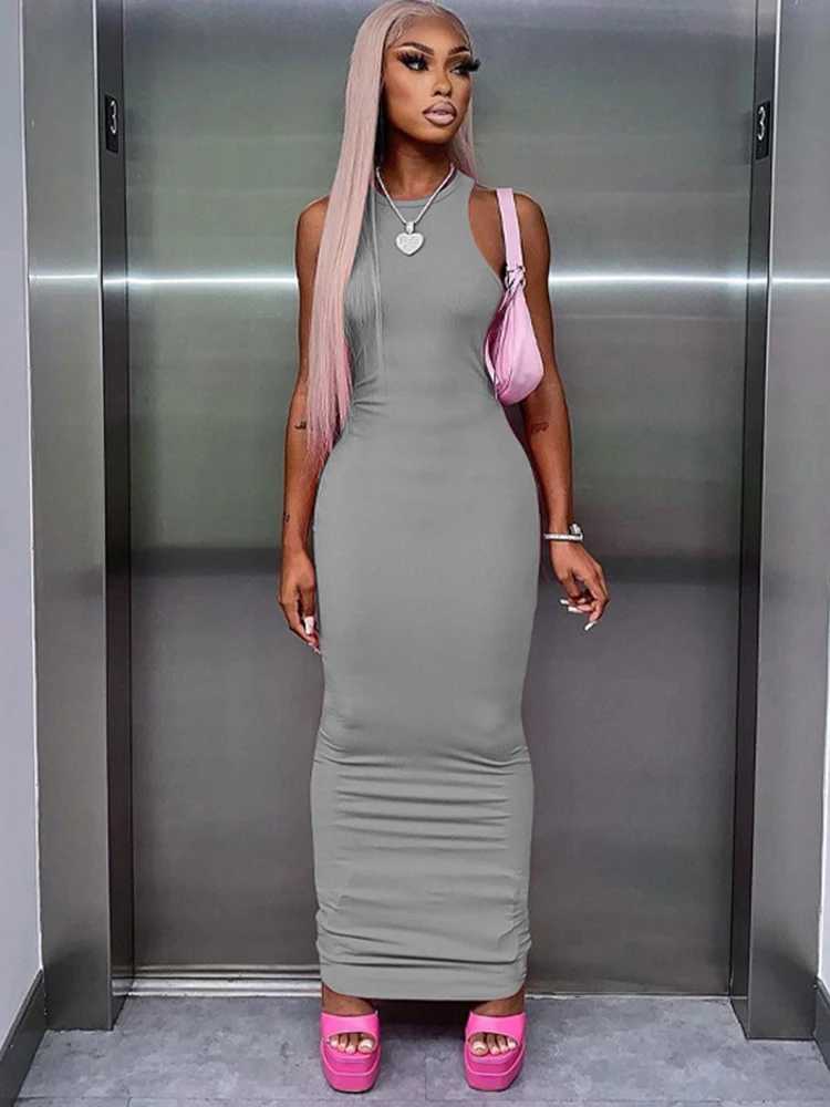 Hugcitar Ribbed Sexy Y2K Clothes Sleeveless Bodycon Maxi Dresses For Women Club Birthday Party Streetwear Elegant Outfits XJ250610
