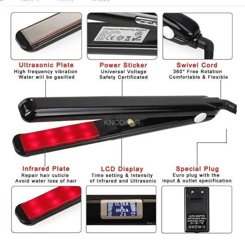 Hot Sale Ultrasonic Infrared Hair Care Iron Recovers The Damaged Hair LCD Display Hair Treatment Styler Cold Iron Straightener W250610