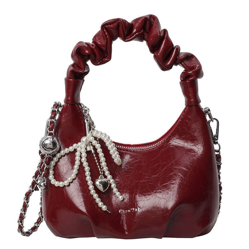 High-end Stylish Red for Women 2025 New Autumn Winter Versatile Chain Crossbody Bag Exquisite Pleated Handbag