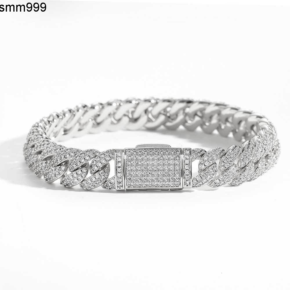 925 Silver Mens Bracelet Accessory Fashion Personality 10mm Double Row Mossan Diamond Cuban Bracelet