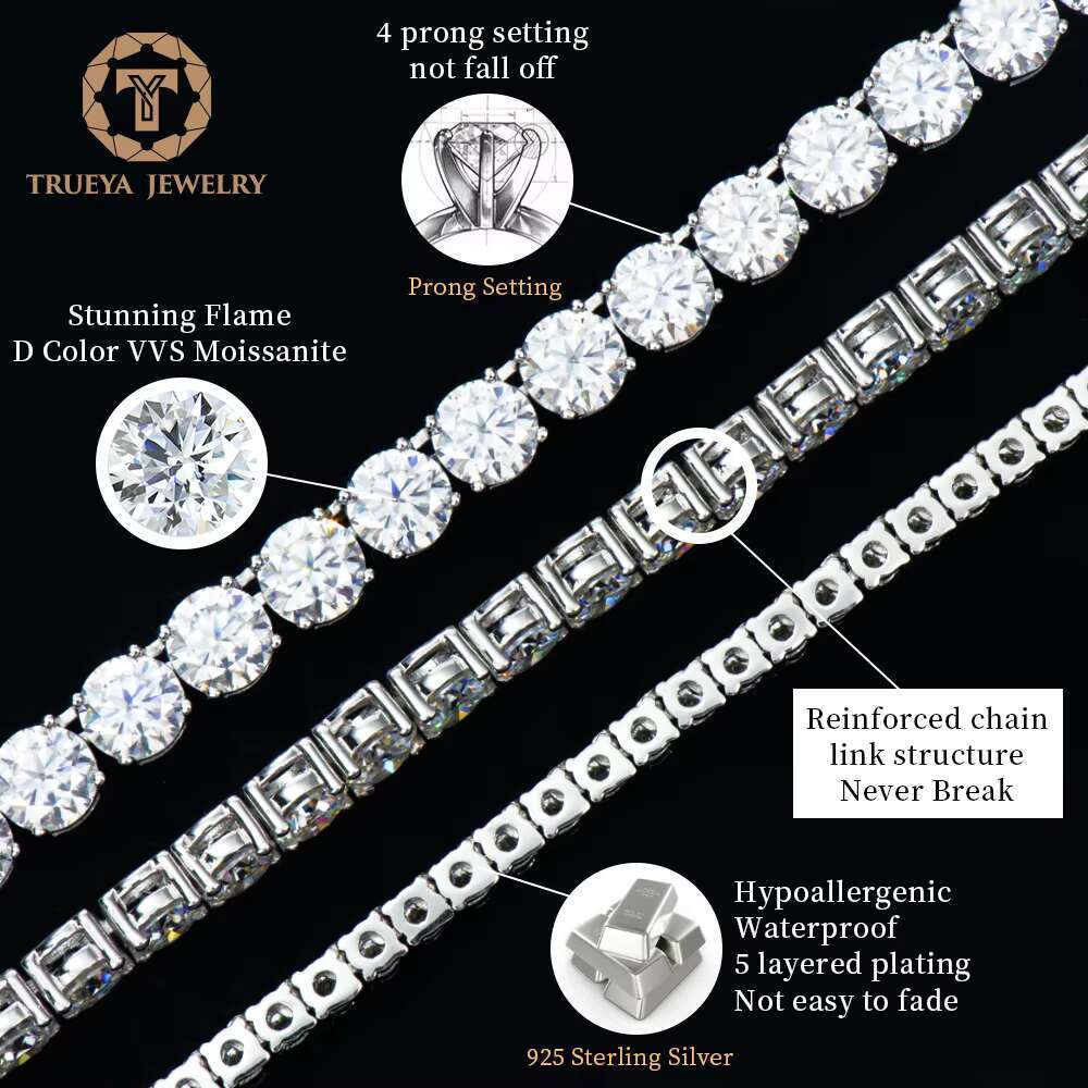 OACOCA Fine Jewelry 2-6mm Hip Hop Men 925 Sterling Silver Ice Out Vvs Mossanite Moissanite Diamond Tennis Necklace Chain for Women Men